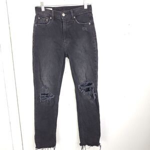 Gap Jeans Women 24 00 Cheeky High Rise Straight Ripped KNee Raw Hem Washed Black